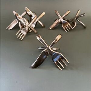 Six Silver Plate Fork and Knife Napkin Rings